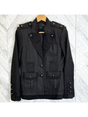BCBG Maxazria Military Band Jacket Blazer Epaulettes Women Small Gray 100% Wool